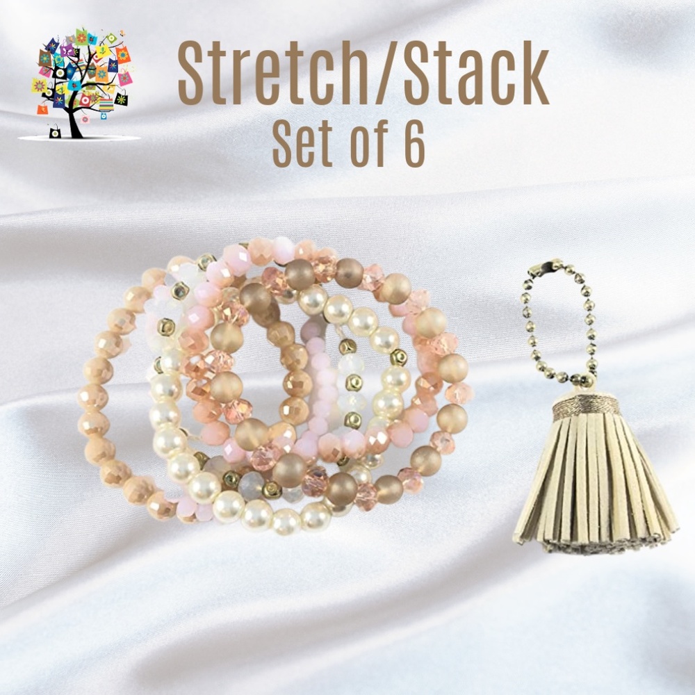 Boho Stack Stretch Bracelet Set of 6 with Tassel